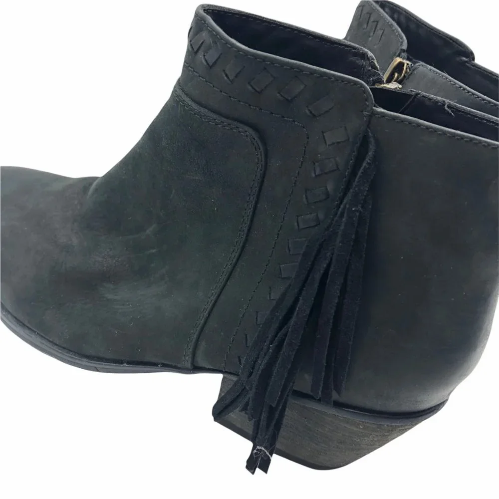 Clarks Artisan Ankle Boots Women Size 9.5 Western Black Leather Side Fringe - Picture 5 of 7